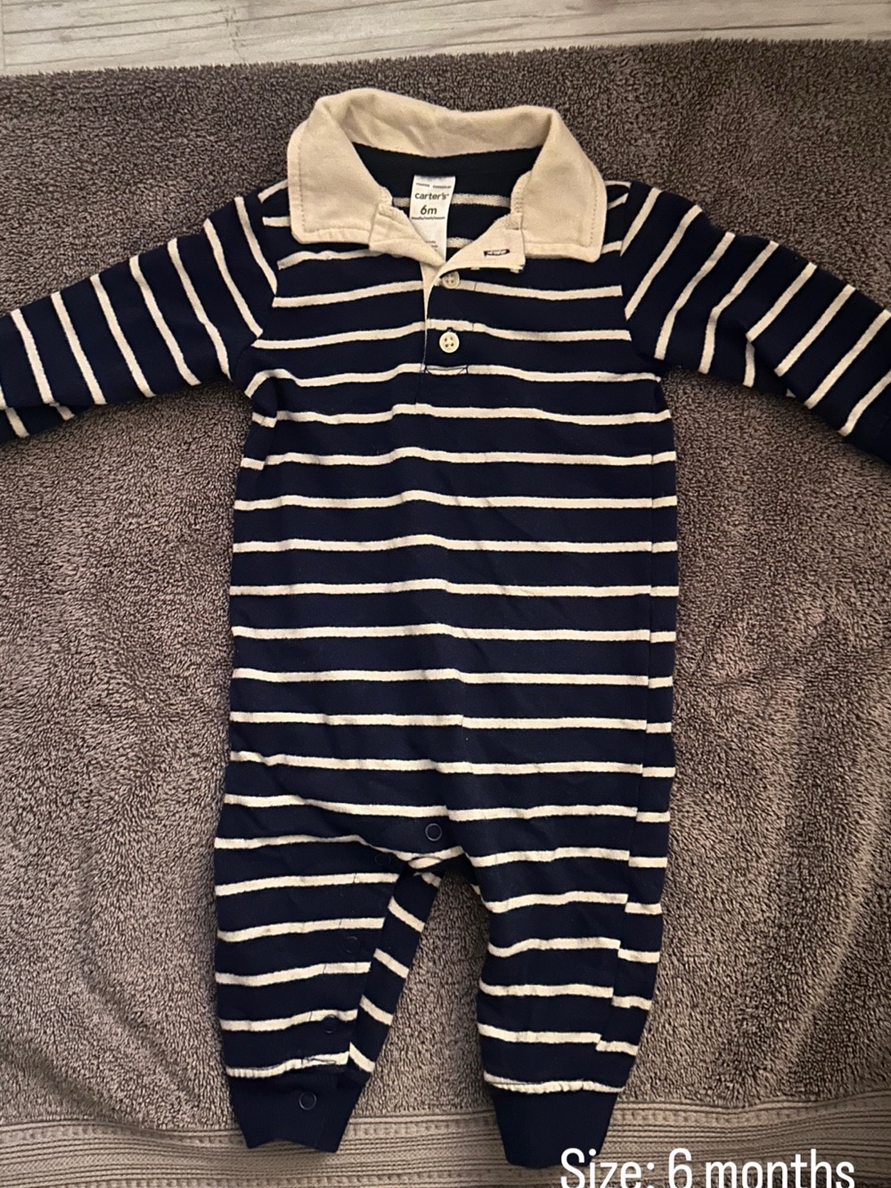 Carters Navy & Cream Stripe Polo One-Piece for Babies